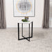 CoasterEveryday Tobin square end table with white marble top and black base