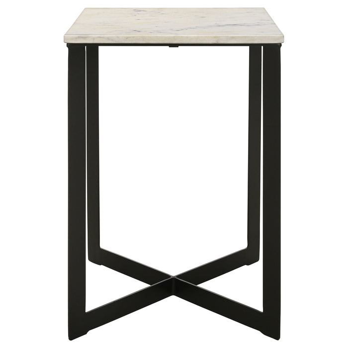 CoasterEveryday Tobin square end table with white marble top and black base