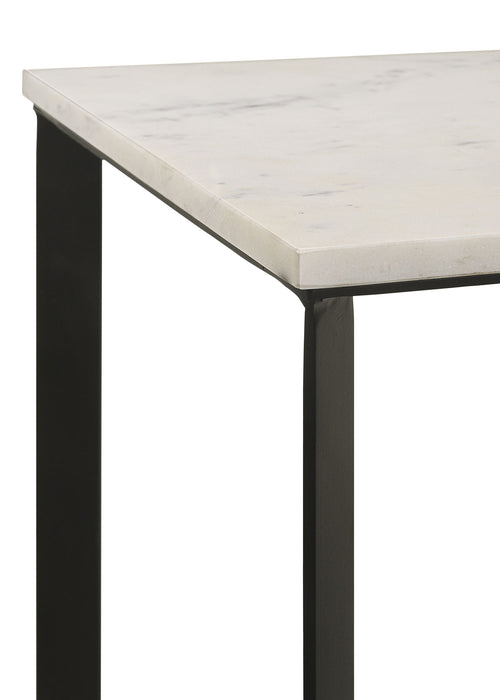 CoasterEveryday Tobin square end table with white marble top and black base