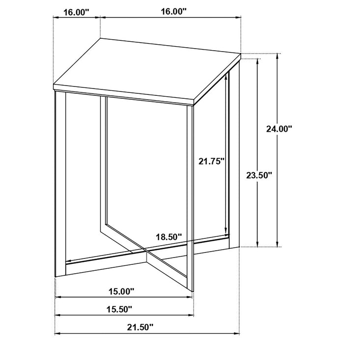 CoasterEveryday Tobin square end table with white marble top and black base