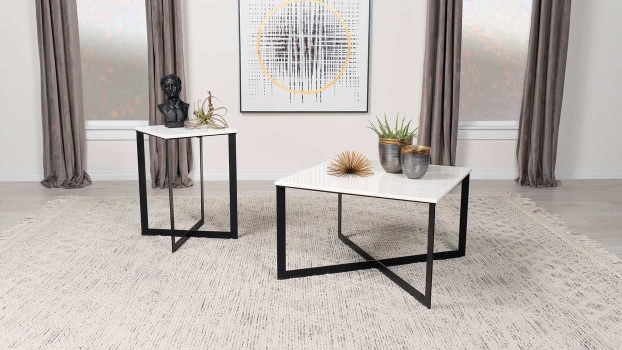 Tobin Square Marble Top End Table by CoasterEveryday in white and black