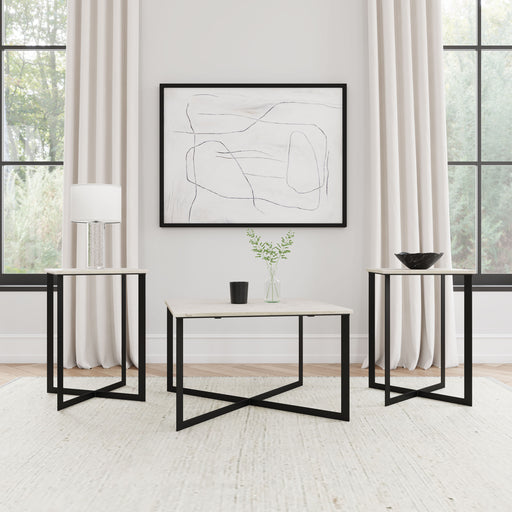 CoasterEveryday Tobin 3-piece white marble top coffee and end table set with contemporary metal bases