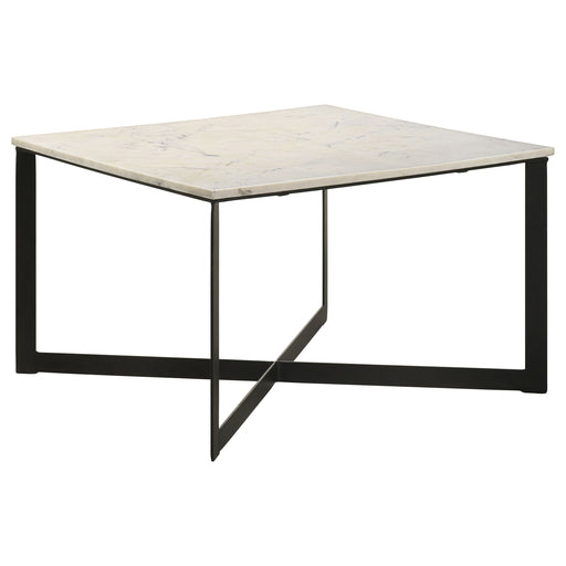 CoasterEveryday Tobin square coffee table with white marble top and black base