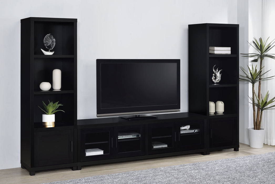 CoasterEveryday Sachin black 3-shelf engineered wood media tower with open storage shelves