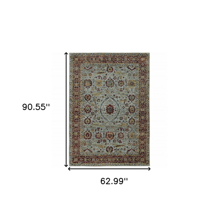 5' x 7' Oriental Power Loom Area Rug - Blue And Green
