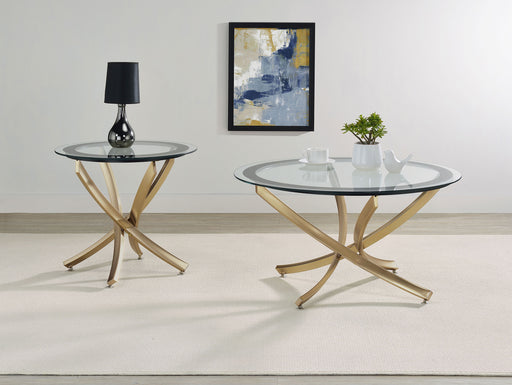 CoasterEveryday Brooke 2-piece round coffee and end table set in rose brass finish