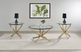 CoasterEveryday Brooke 3-piece round coffee and end table set in rose brass finish