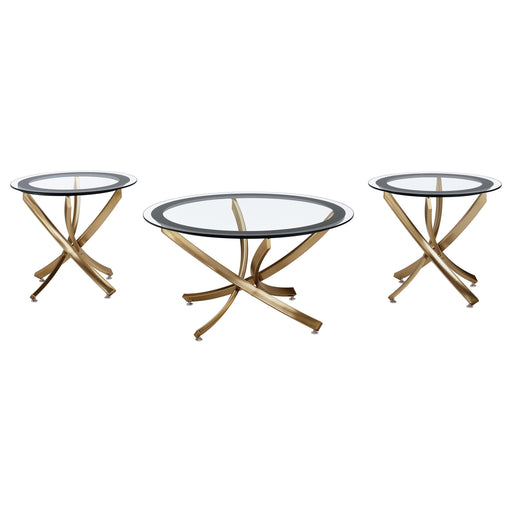 Brooke 3-piece round coffee and end table set in rose brass by CoasterEveryday