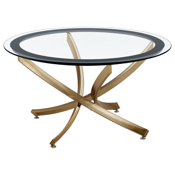 CoasterEveryday Brooke 3-piece round coffee and end table set in rose brass metal finish