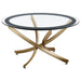 CoasterEveryday Brooke 3-piece round coffee and end table set in rose brass metal finish