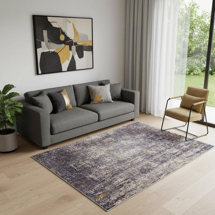 5' X 7' Chevron Washable Area Rug (548413) - Black / Gold