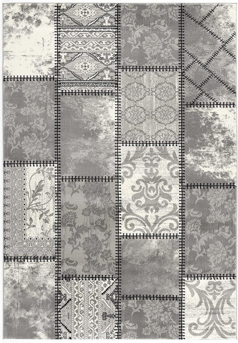 5' X 8' Damask Power Loom Area Rug (487580) - Gray / Ivory