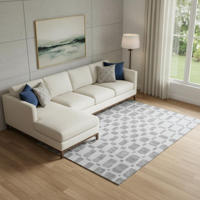 10' X 14' Geometric Washable Area Rug With UV Protection (669276) - Gray / Ivory