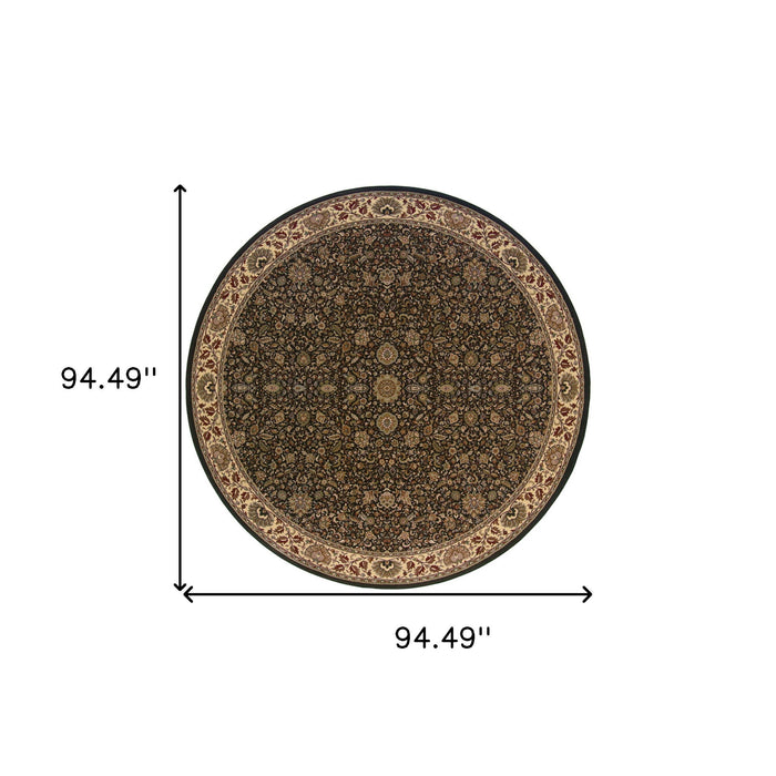 8' Oriental Round Rug - Brown / Ivory