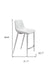 Set of two white and silver steel low back counter height bar chairs with modern design, perfect for kitchen or bar area.