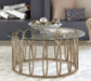 CoasterEssence Monett round coffee table with clear glass top and chocolate chrome base