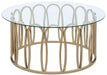 CoasterEssence Monett round coffee table with glass top and chocolate chrome finish