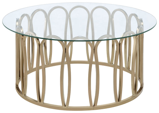 CoasterEssence Monett round coffee table with glass top and chocolate chrome finish