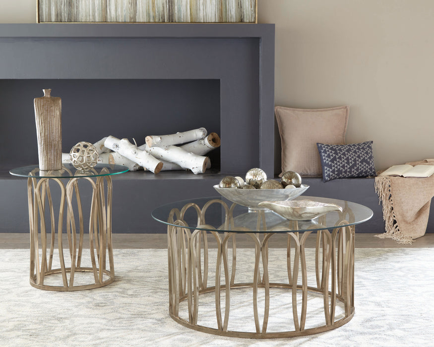 CoasterEssence Monett round coffee table with glass top and chocolate chrome finish