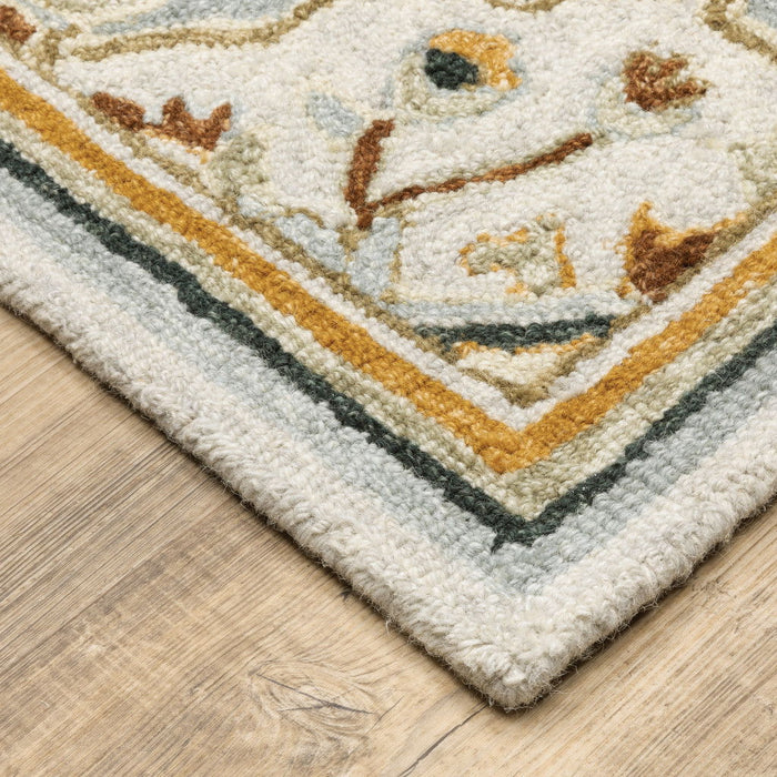 10' x 13' Oriental Tufted Handmade Stain Resistant Area Rug - Ivory Charcoal Gold Clay And Muted Blue