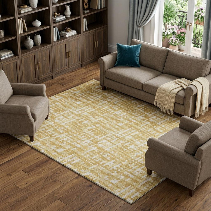 10' X 14' Abstract Geometric Washable Area Rug With UV Protection (682985) - Gold / Ivory / Wheat