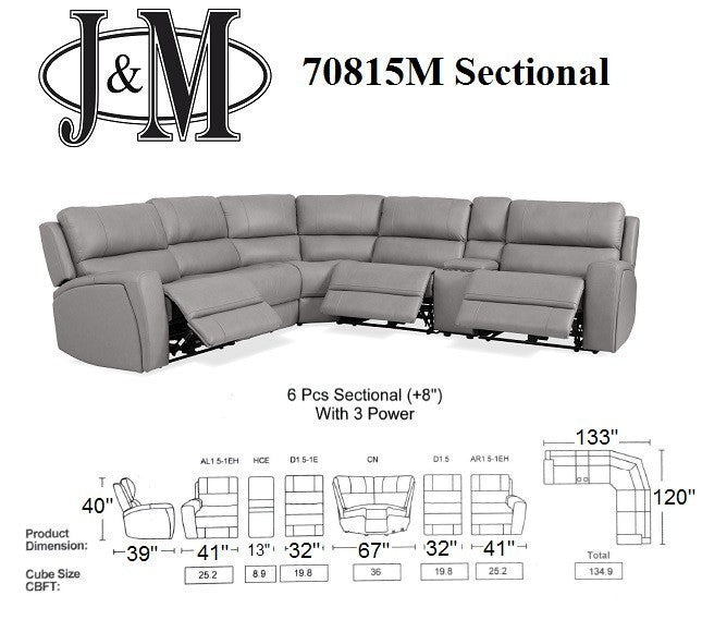 J & M Furniture U70815M Sectional in Grey 2581