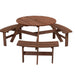 Giga 6-person circular outdoor wooden picnic table with three built-in benches, suitable for patio, backyard, garden.
