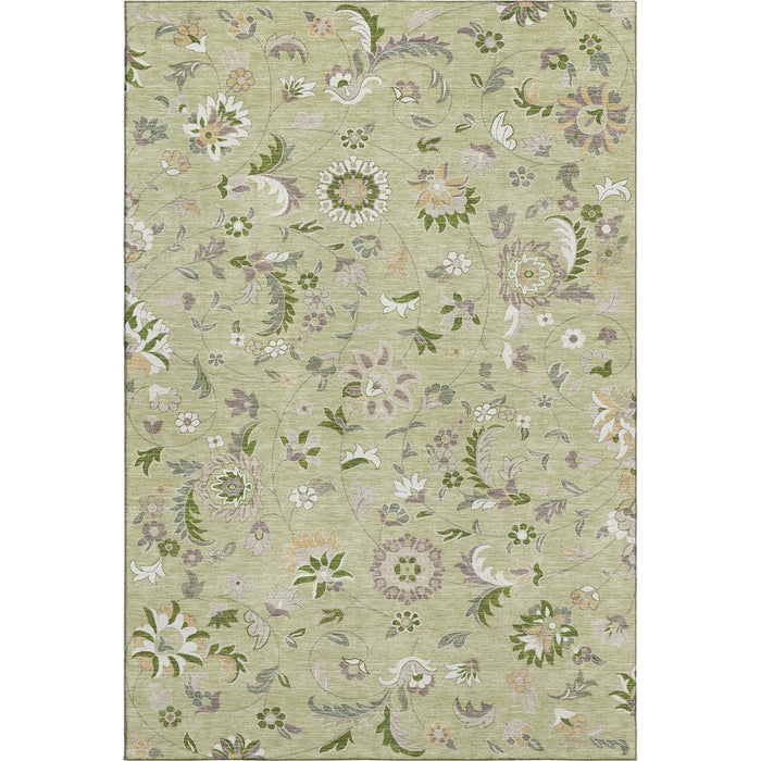 10' X 14' Floral Washable Area Rug With UV Protection (678952) - Artichoke Green / Taupe / Ivory