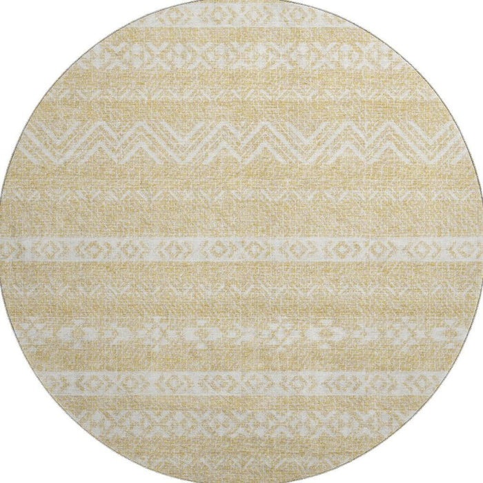 8' Southwestern Washable Round Rug With UV Protection - Gold And Beige