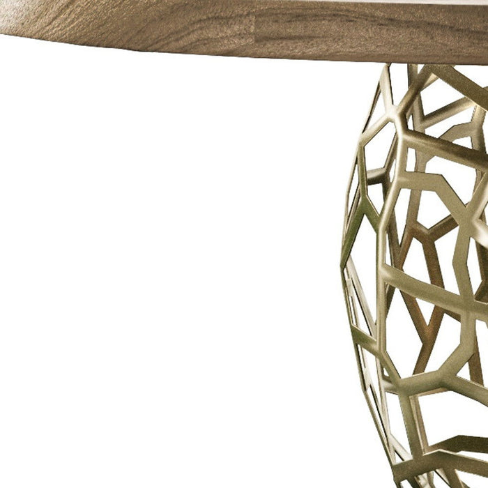63" Rounded Solid Wood And Iron Pedestal Base Dining Table - Brown
