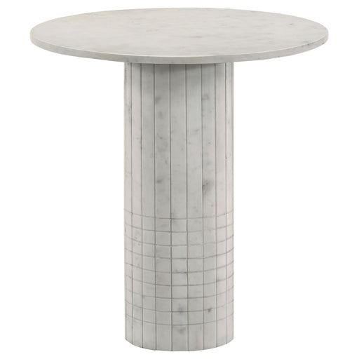 CoasterEveryday Astoria round white genuine marble side end table with pedestal base