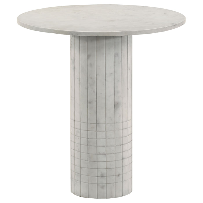 CoasterEveryday Astoria round white genuine marble side end table with pedestal base