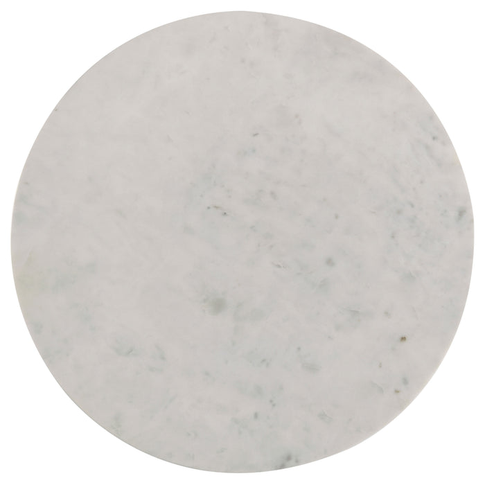 CoasterEveryday Astoria round genuine marble side end table in white with a smooth tabletop and pedestal base