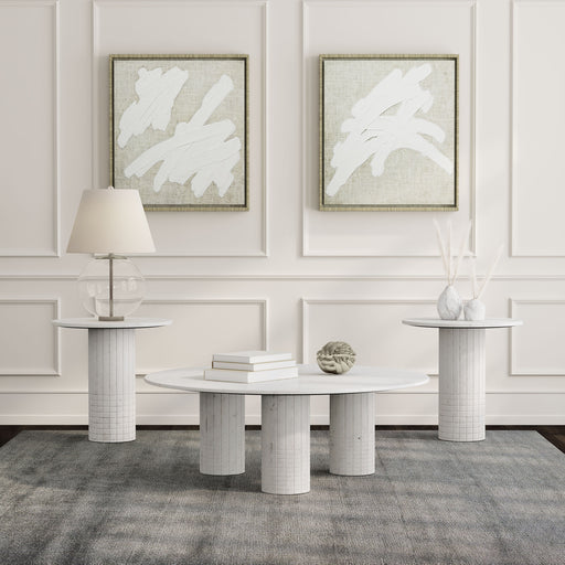 CoasterEveryday Astoria 3-piece white marble coffee and end table set with metal bases