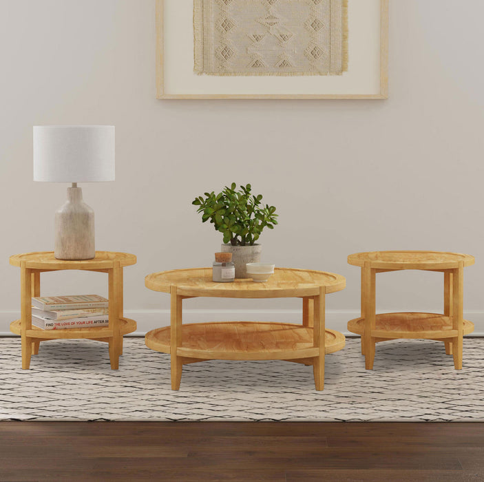 CoasterEveryday Camillo 3-piece round coffee and end table set in maple finish