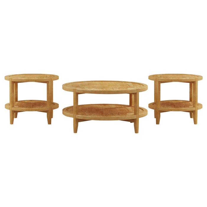 Camillo 3-piece round coffee and end table set in maple by CoasterEveryday