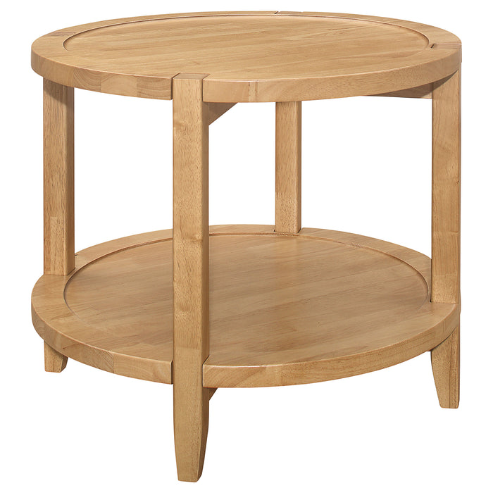 Camillo 3-piece round coffee and end table set in maple by CoasterEveryday