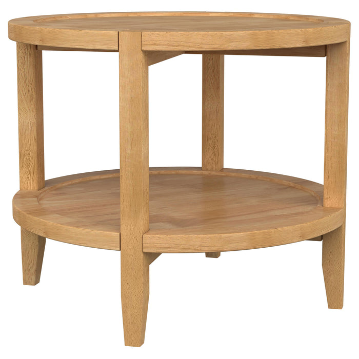 Camillo 3-piece round coffee and end table set in maple by CoasterEveryday