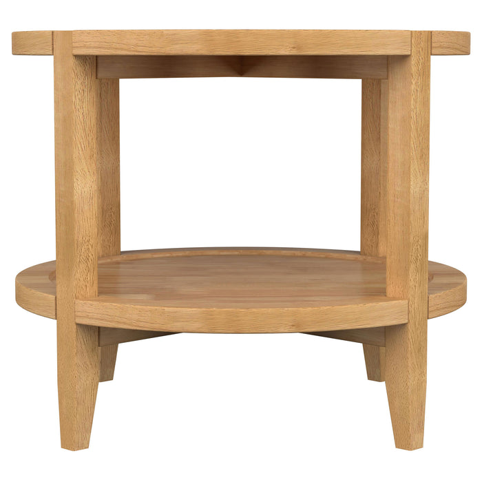 CoasterEveryday Camillo 3-piece round coffee and end table set in maple finish