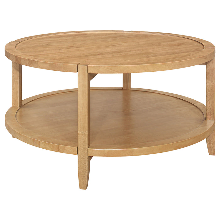 CoasterEveryday Camillo 3-piece round coffee and end table set in maple finish