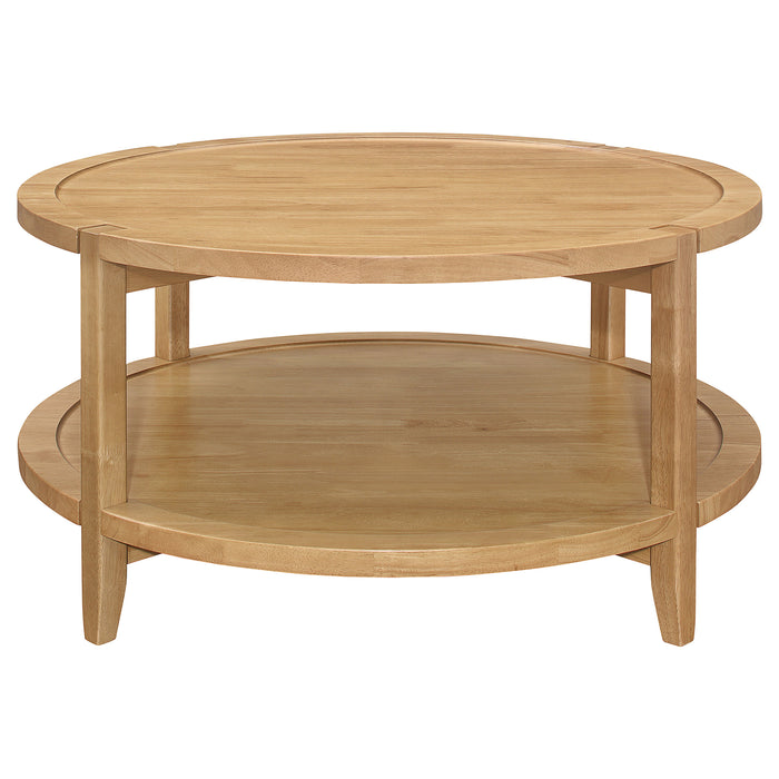 CoasterEveryday Camillo 3-piece round coffee and end table set in maple finish