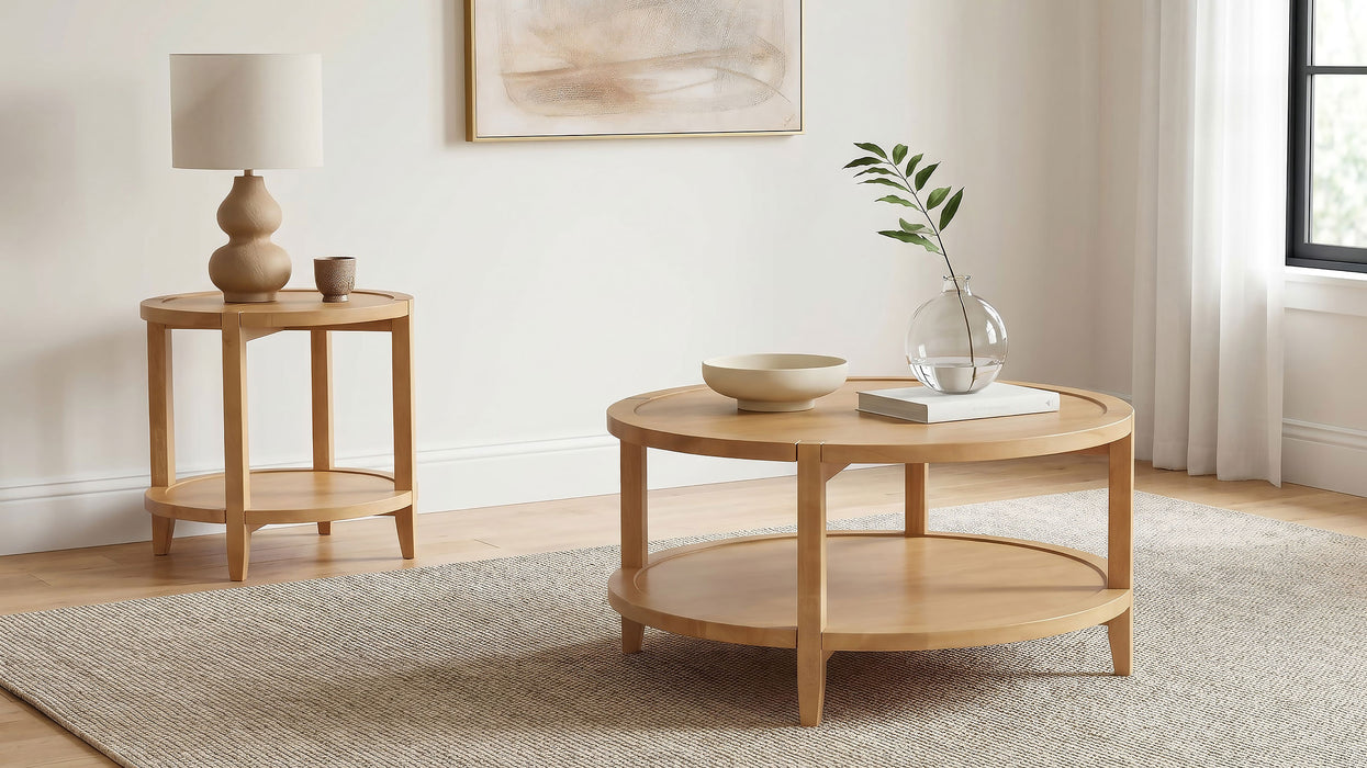CoasterEveryday Camillo round solid wood coffee table in maple brown finish