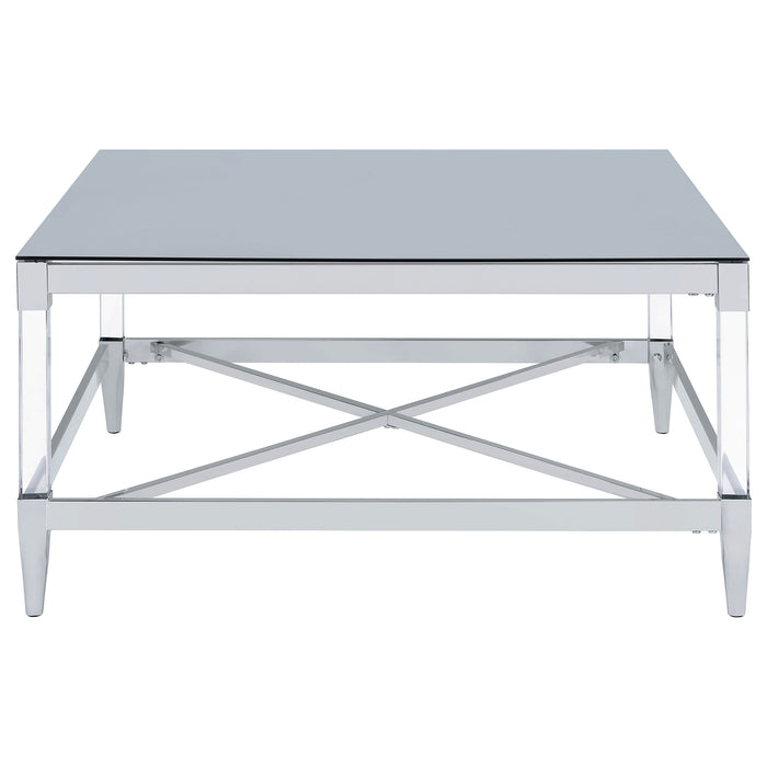 Lindley Square Tempered Mirror Acrylic Coffee Table Chrome