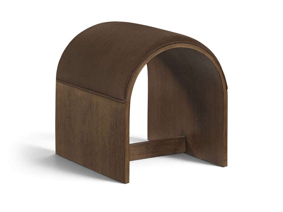 Velvet upholstered bench by Meridian Furniture with a sleek design and plush fabric, suitable for living rooms or entryways.