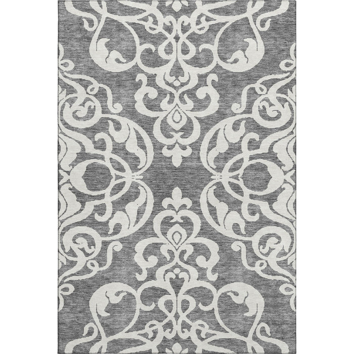 10' X 14' Damask Washable Area Rug With UV Protection (676920) - Gray / Ivory