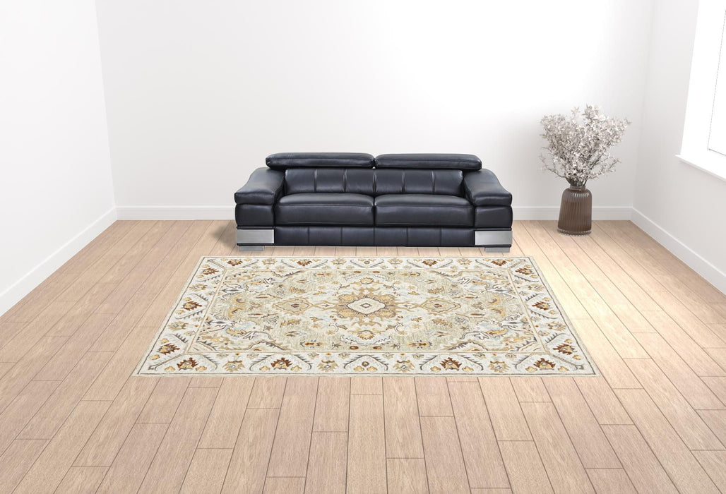 10' x 13' Gray Oriental Tufted Handmade Stain Resistant Area Rug - Ivory Beige Gold And Muted