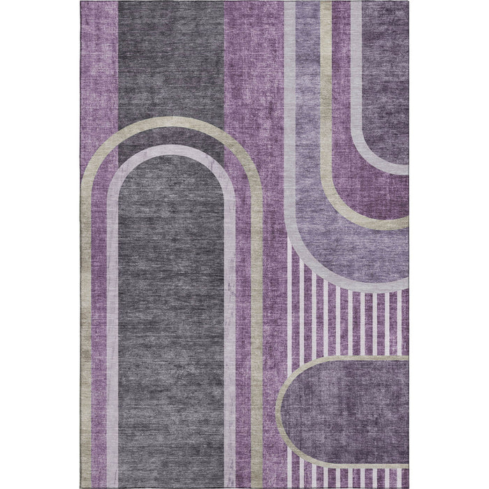 10' X 14' Geometric Washable Area Rug With UV Protection (647920) - Purple / Khaki