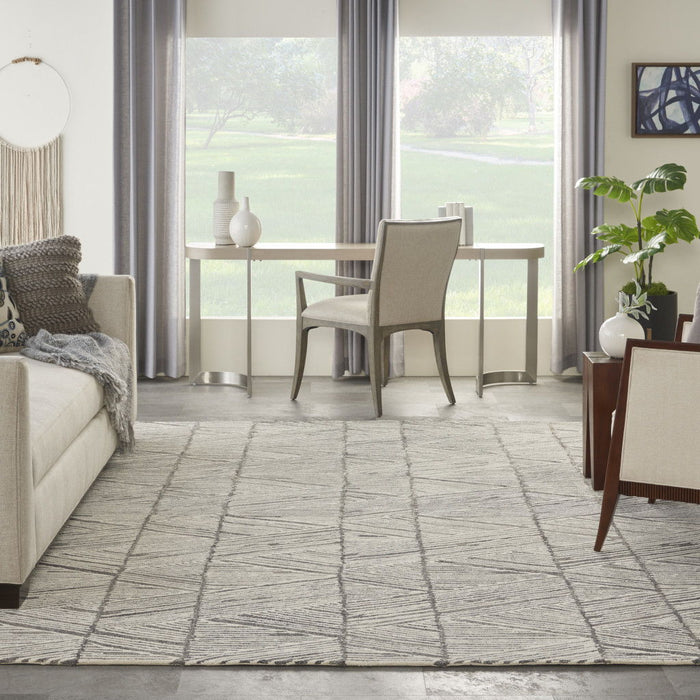 8' X 12' Wool Abstract Area Rug - Gray / White