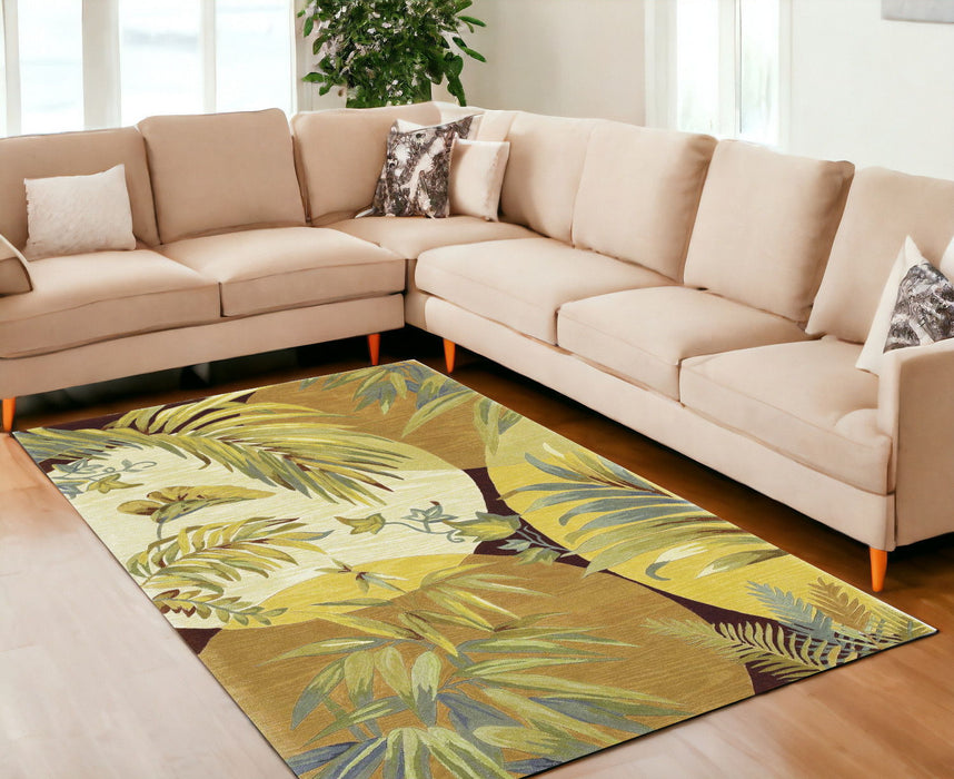 8' x 10' Hand Tufted Tropical Leaves Indoor Area Rug - Coral Red Ivory