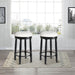 Set of two Giga 360° swivel wooden barstools with upholstered seats, counter height, modern design for kitchen or bar area.